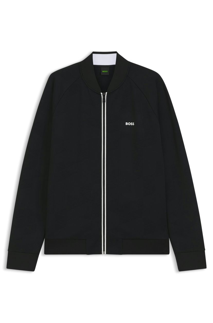 Mikina s trojúhelníkovým žakárovým vzorem na zip s pogumovaným logem - Black