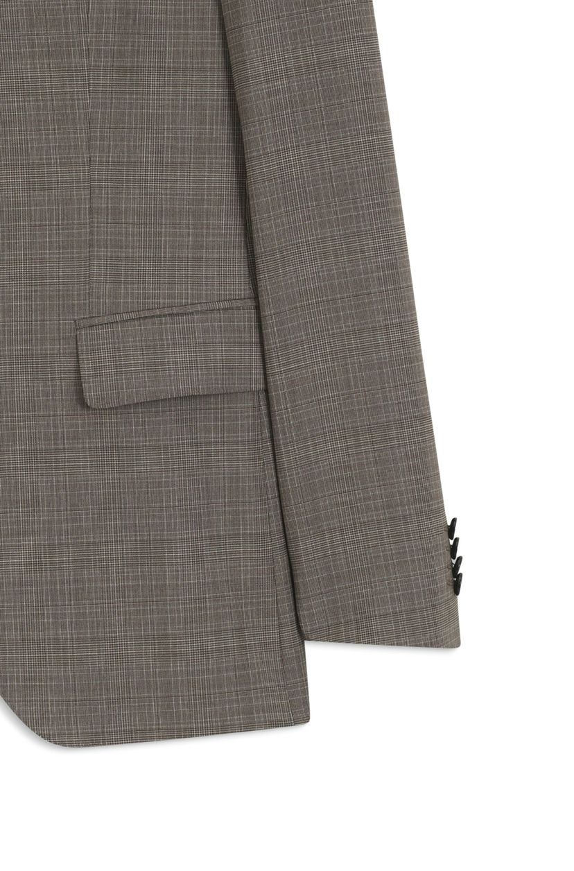 Dvoudílný slim fit oblek z kostkované strečové vlny - Dark Beige - galerie #1
