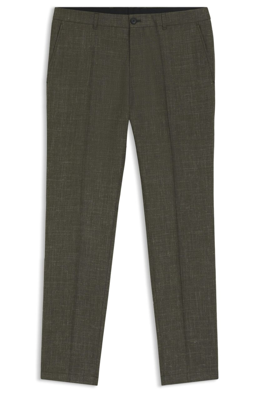Kalhoty slim fit z panenské vlny a lnu - Open Green
