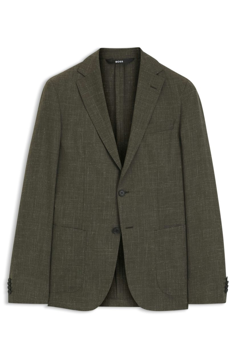 Slim fit sako z panenské vlny a lnu - Open Green