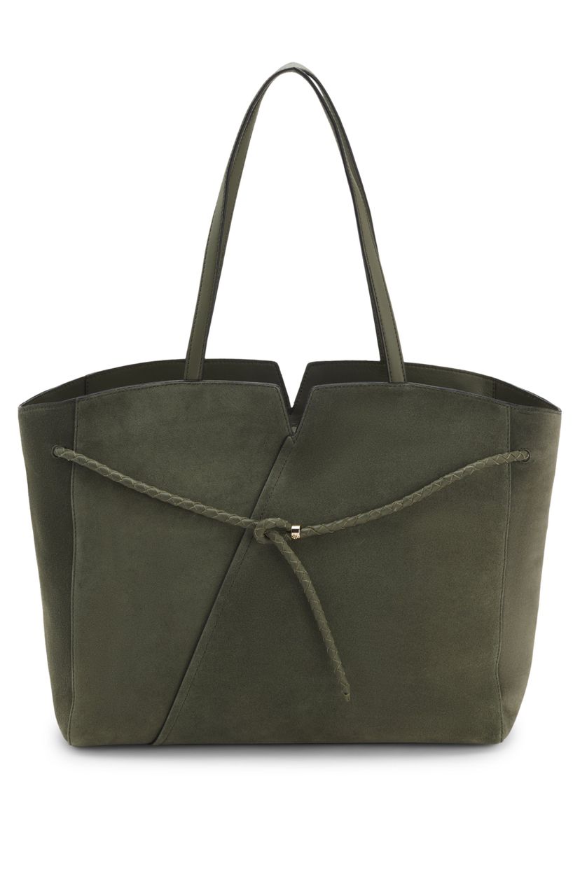 Semišová kabelka BOSS Revers s pleteným páskem - Dark Green