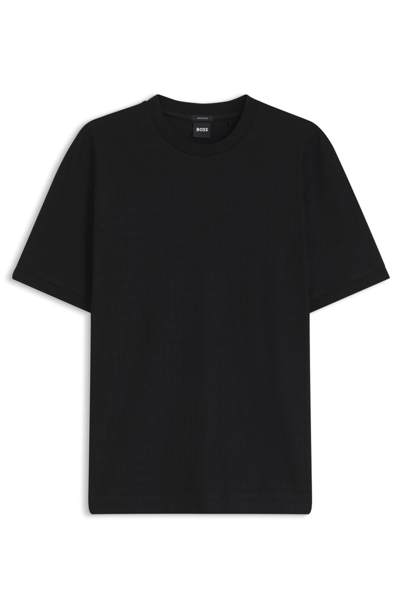 Bavlněné tričko s geometrickým žakárovým vzorem - Black