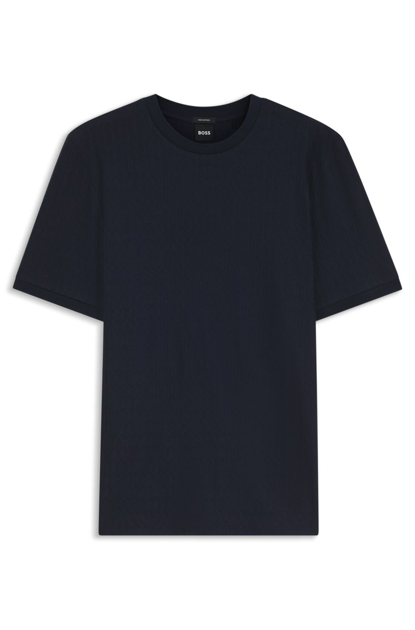 Bavlněné tričko s geometrickým žakárovým vzorem - Dark Blue