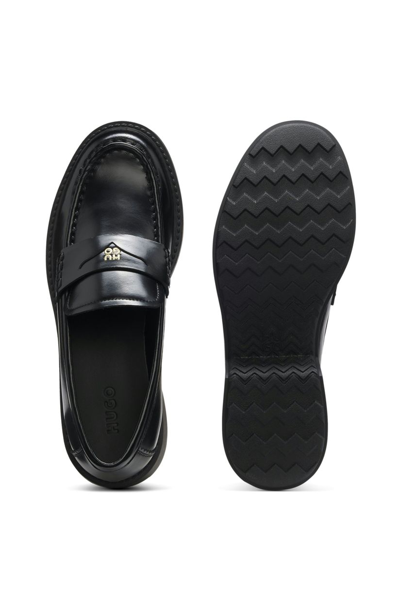 Kožené mokasíny s páskem ve stylu penny loafers a vrstveným logem - Black - galerie #1