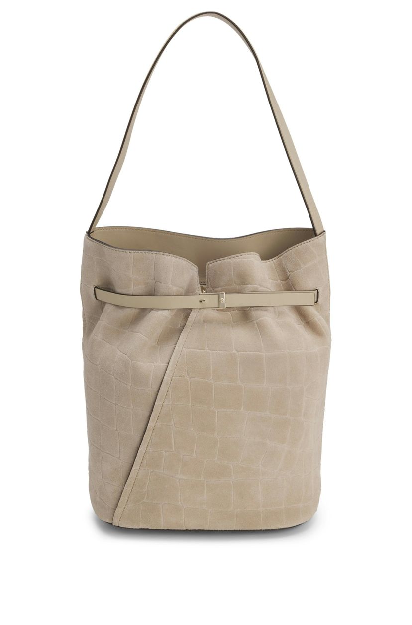 Elegantní kožená kabelka přes rameno s hladkým povrchem - Light Beige