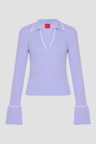 Pletený svetr s polo límečkem a kontrastním lemováním - Bright Purple