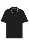 Bavlněné polotričko slim fit střihu s pruhovaným límečkem - Black