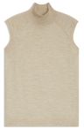Top bez rukávů z merino vlny s falešným výstřihem - Light Beige