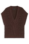 Pletený top ze směsi bavlny s copánkovými detaily - Dark Brown