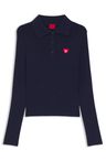 Úzký svetr z žebrovaného krepu s polo límečkem - Medium Blue