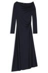 Šaty s dlouhým rukávem a asymetrickým výstřihem - Dark Blue