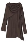 Top s dlouhým rukávem z nařaseného žerzeje s detailem šály - Dark Brown