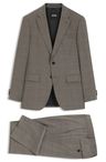 Dvoudílný slim fit oblek z kostkované strečové vlny - Dark Beige