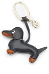 Kožený přívěsek na klíče s motivem jezevčíka a přívěskem s monogramem Double B - Black