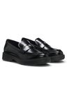 Kožené mokasíny s páskem ve stylu penny loafers a vrstveným logem - Black